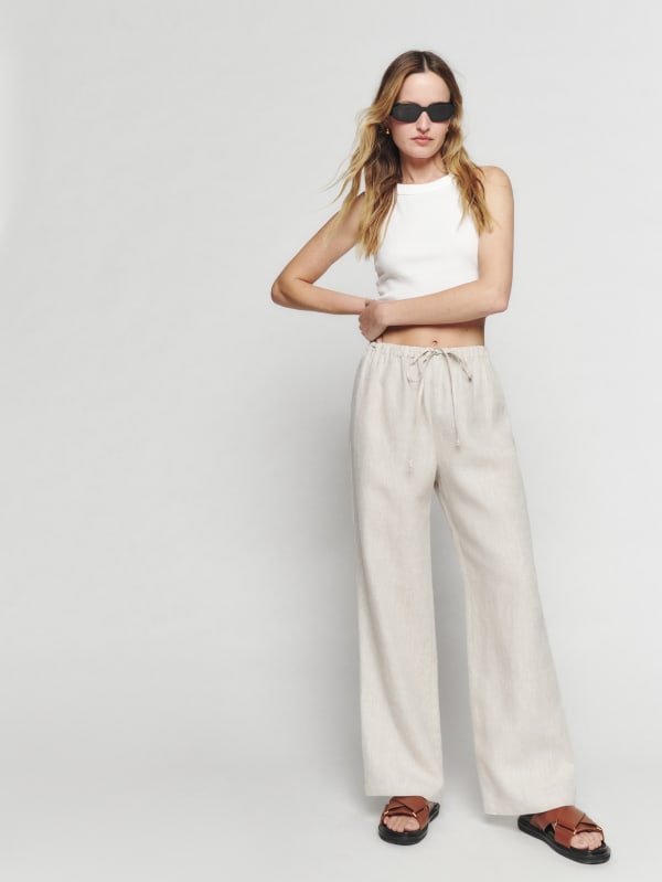 Petites Olina Linen Pant - Oatmeal